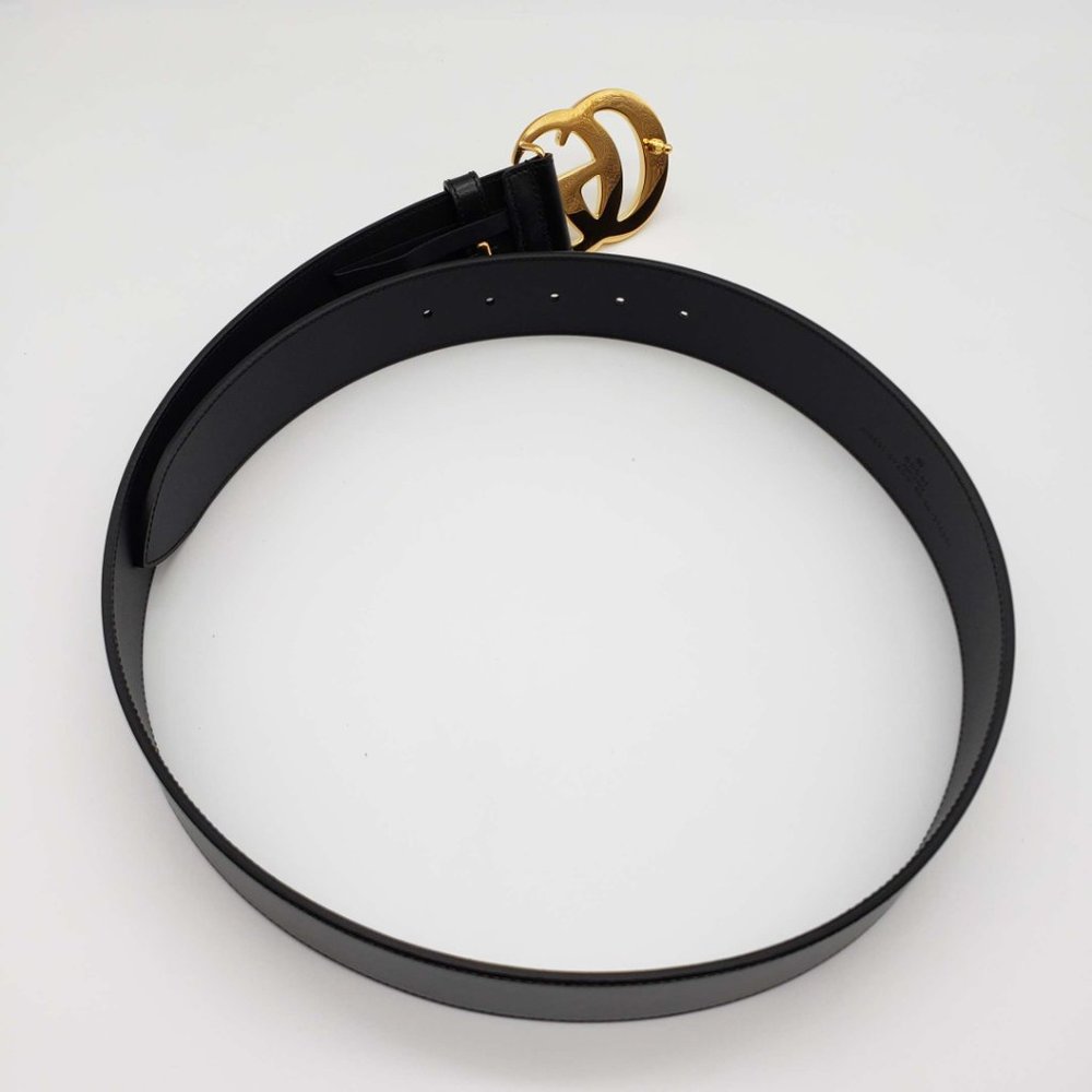 100% Authentic Gucci GG Marmont Leather Black Belt with Shiny Gold Buckle New - Picture 4 of 9
